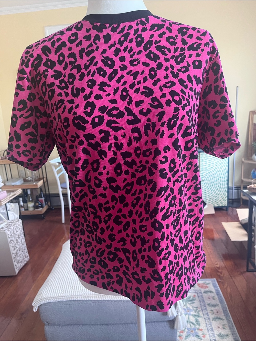 The Kooples Hot Pink and Black Leopard Short Sleeve Tee